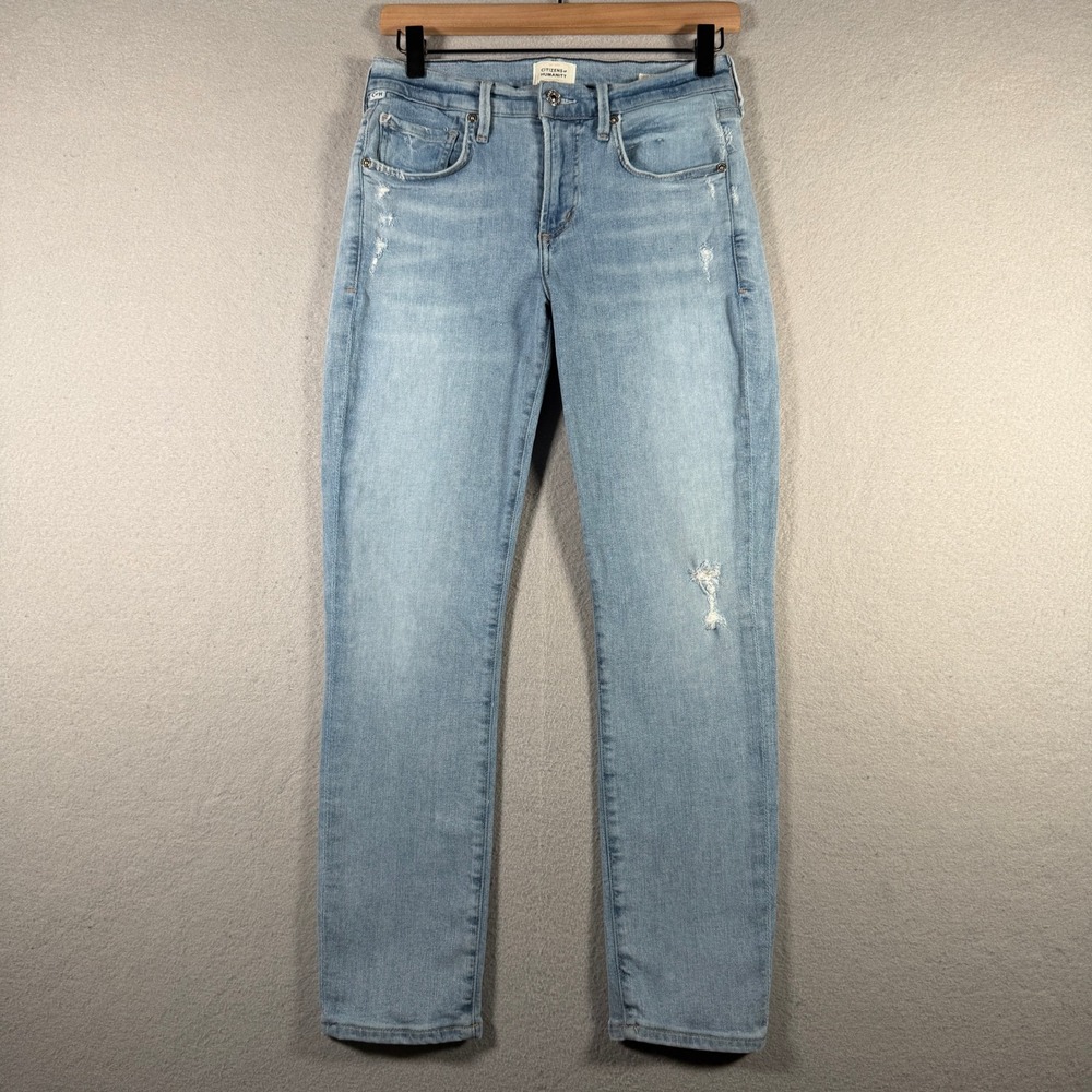 Citizens of Humanity Ella Slim Straight Jeans Light Wash Blue 25 Distressed